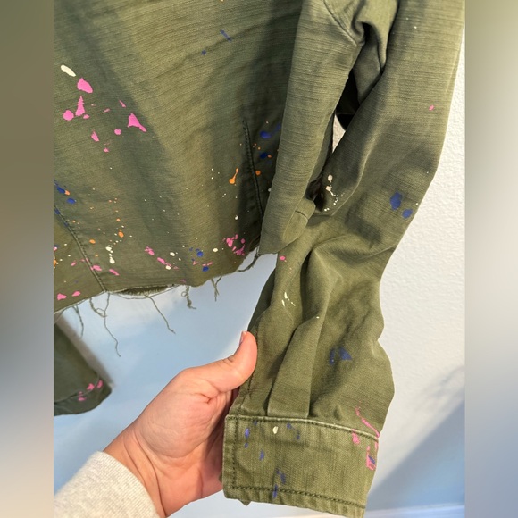 Pilcro cropped Olive Paint-Splatter Utility Jacket xs - Picture 8 of 10